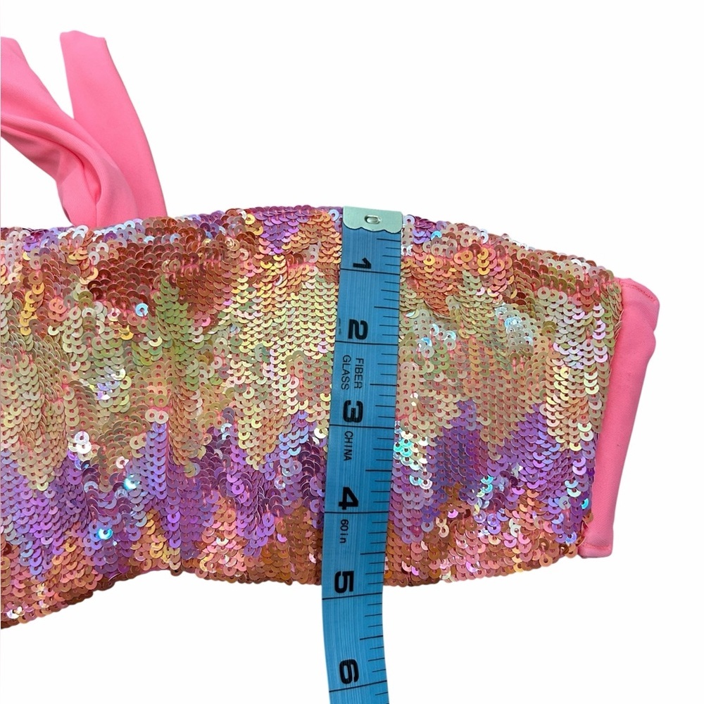 Victoria’s Secret Coral Neon Chevron Sequin Bandeau Bikini Swim Top Womens Small - Picture 10 of 10